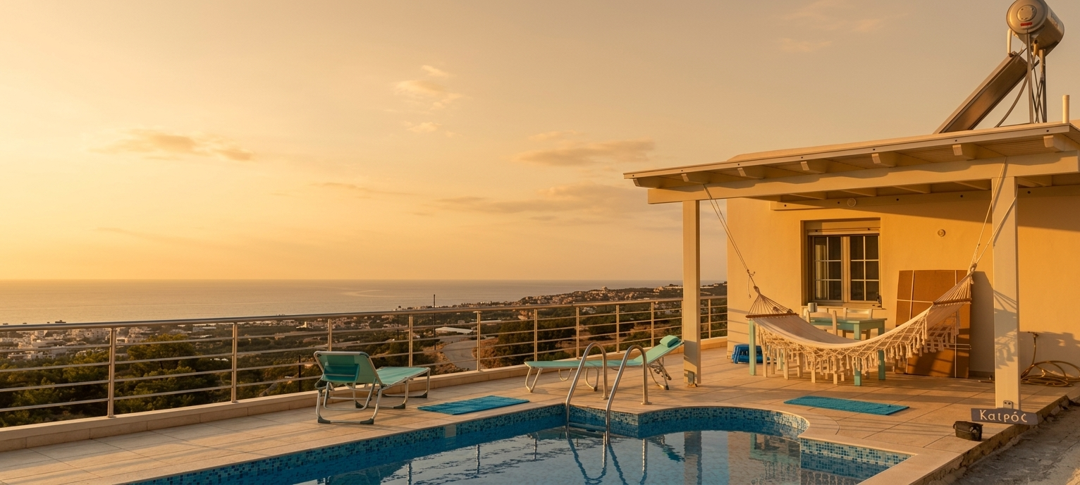 Piscine privée vue mer au coucher du soleil